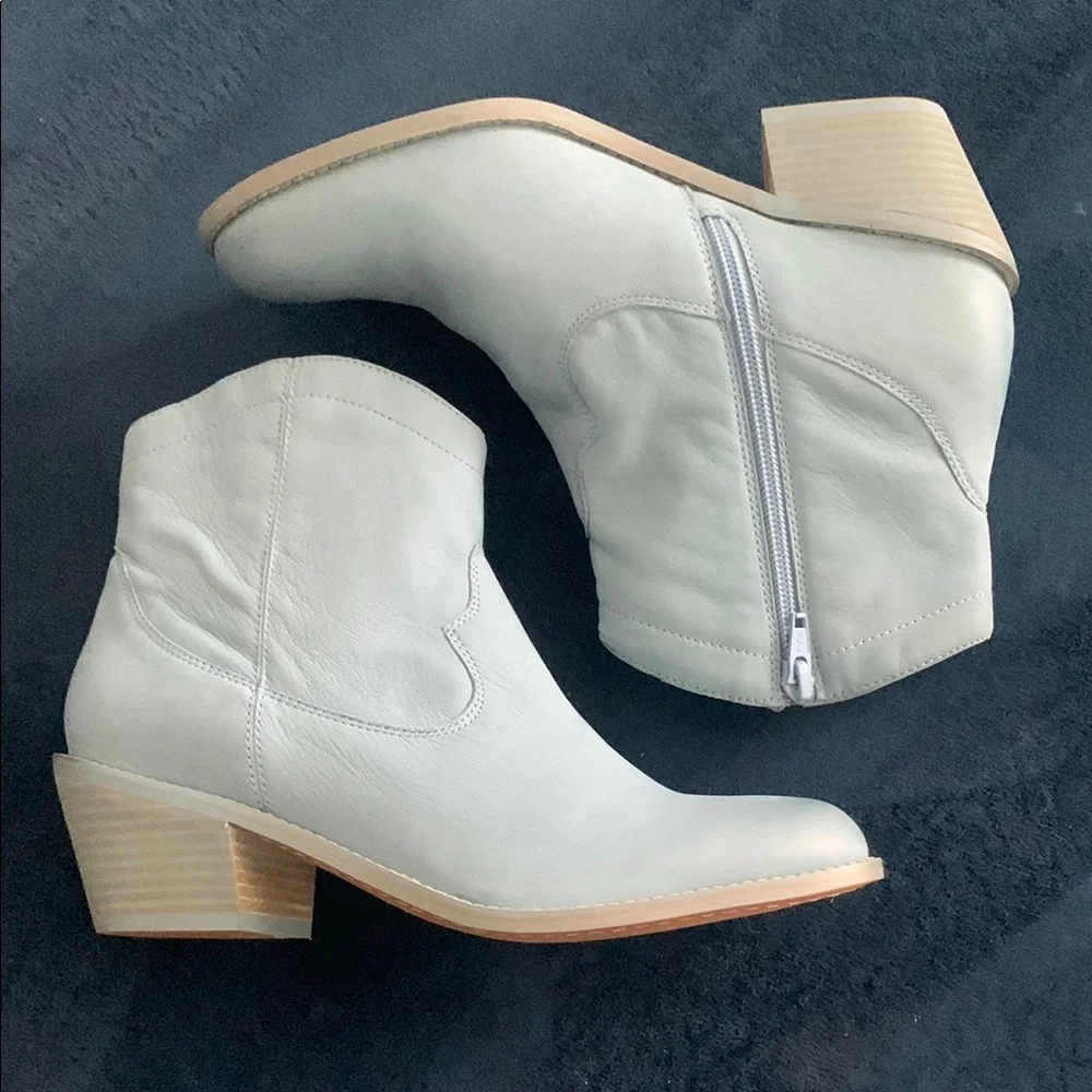 NWOT Blue Leather Western Ankle Boots with Zipper. - Picture 2 of 6